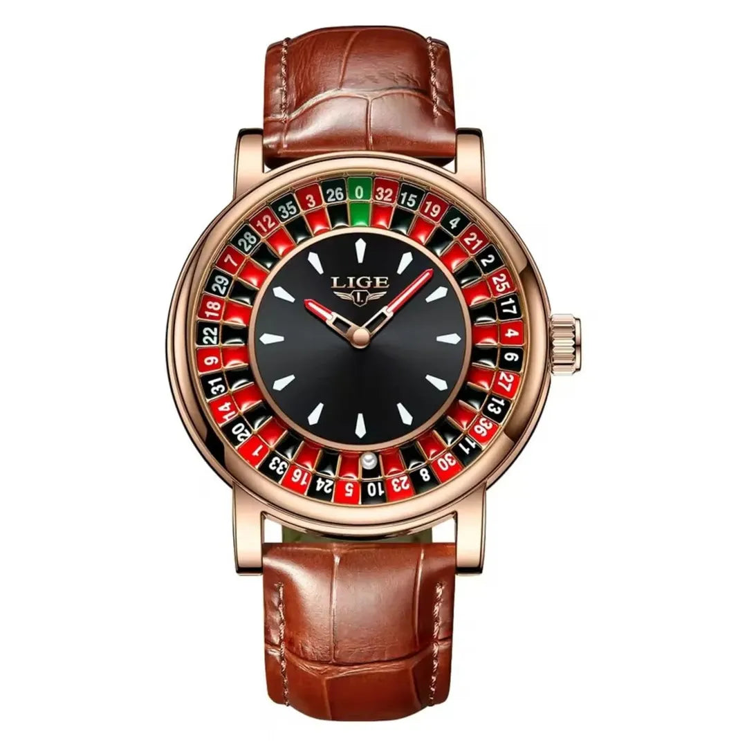 Lige Roulette Game Dial Fashion Mens Watch Waterproof