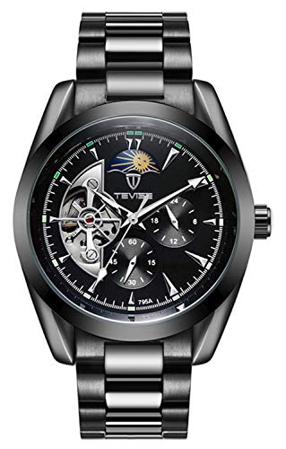 TEVISE 795 Automatic Mechanical Sun Moon Phase Tourbillon Mens Wrist Watch 42 mm