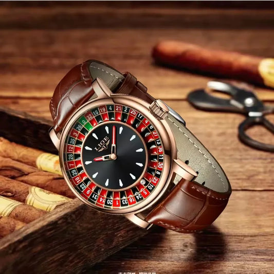 Lige Roulette Game Dial Fashion Mens Watch Waterproof