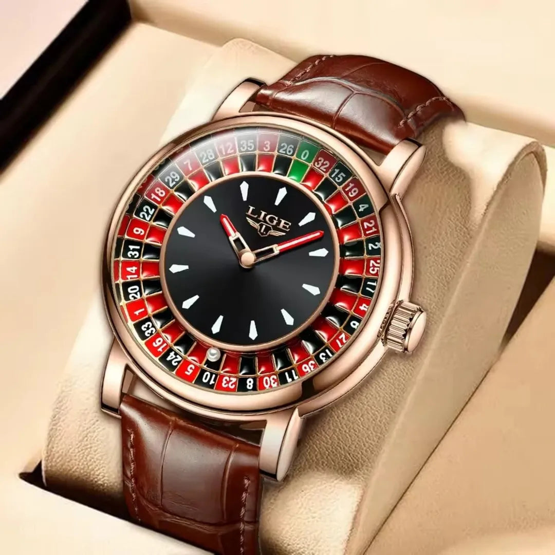 Lige Roulette Game Dial Fashion Mens Watch Waterproof