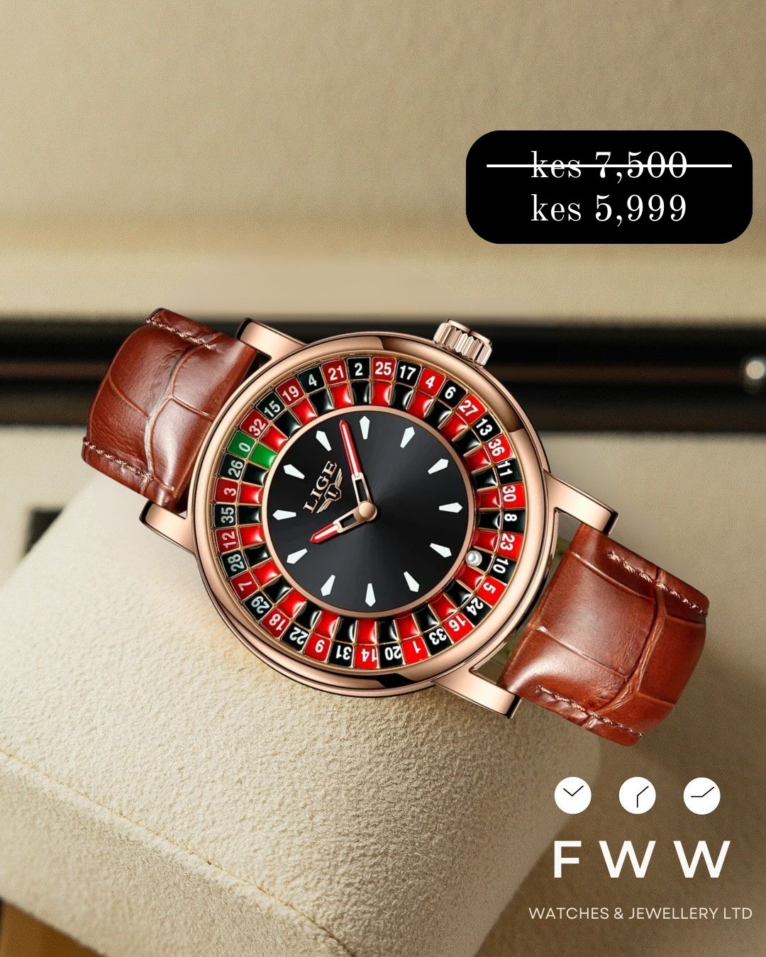 Lige Roulette Game Dial Fashion Mens Watch Waterproof