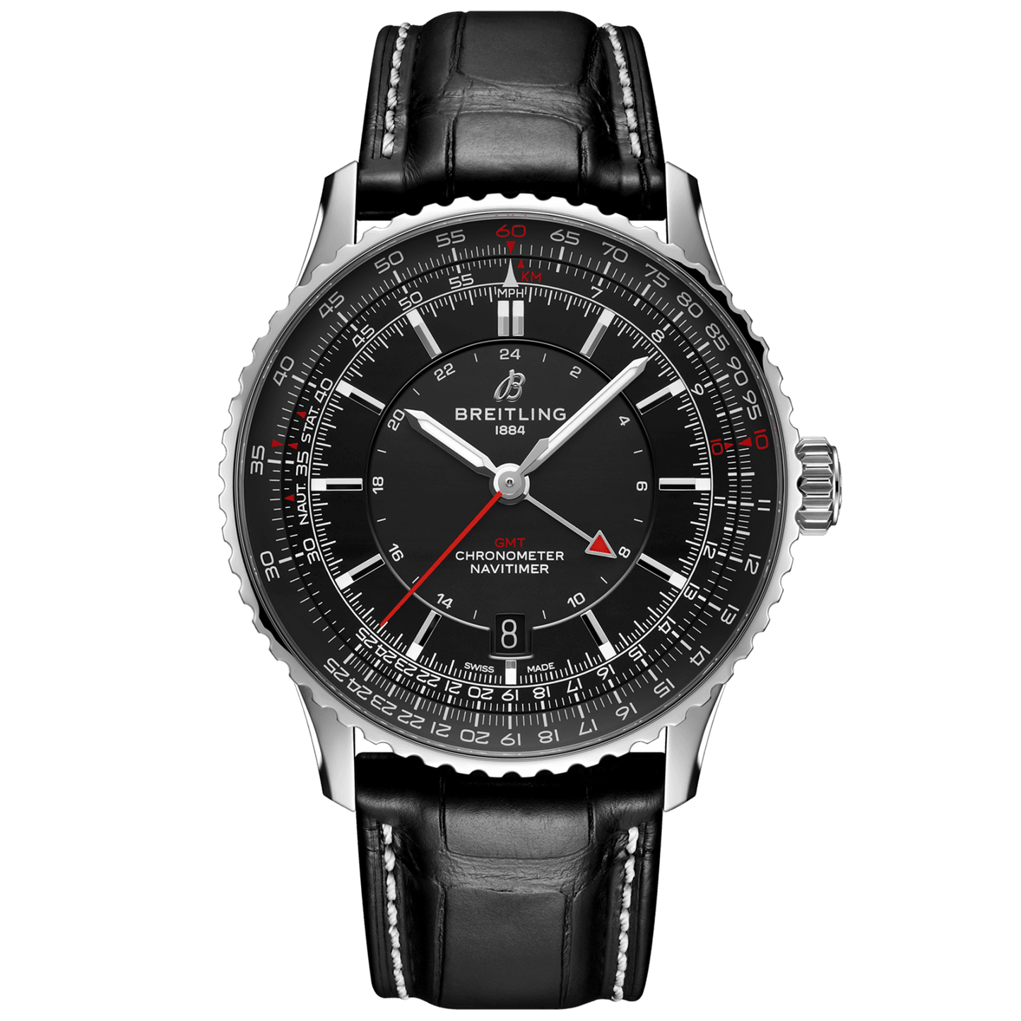 Breitling Navitimer GMT 41mm Black Dial Men's Automatic Strap Watch
