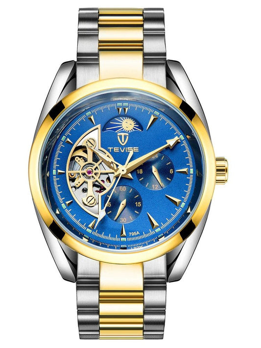 TEVISE 795 Automatic Mechanical Sun Moon Phase Tourbillon Mens Wrist Watch 42 mm