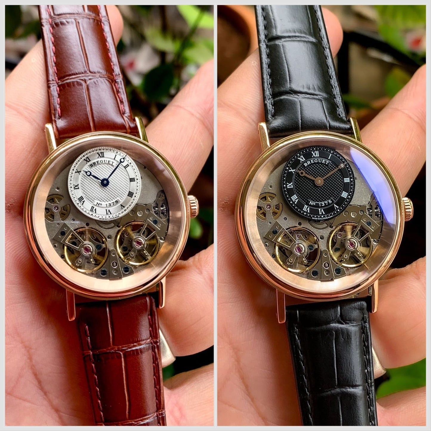 Breguet Tradition Rose Gold Black Leather Straps 7057 B B – Openwork